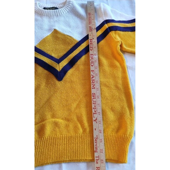 Dehen Knitting Co Vintage 1980s Cheerleading Sweater Gold Purple Size Large - Picture 8 of 10